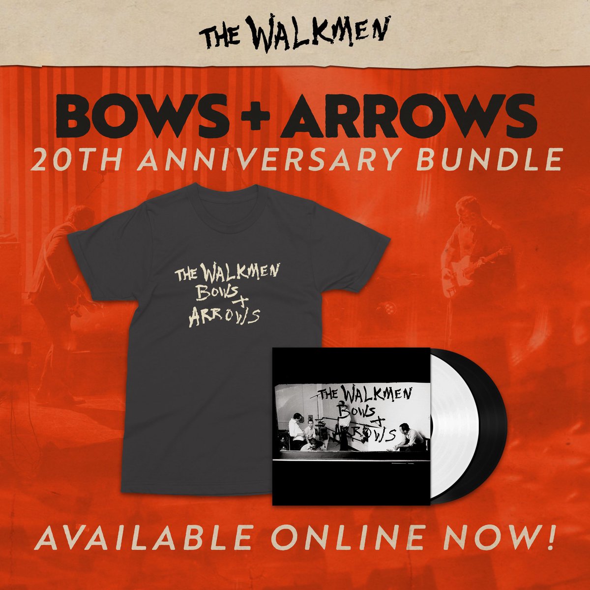 our record ‘Bows + Arrows’ is 20 years old today. Happy birthday ‘Bows + Arrows,’ we love you. -The Walkmen If you wanna celebrate with us, check out our vinyl & t-shirt bundle in store now - fanlink.to/WM-BA-Bundle