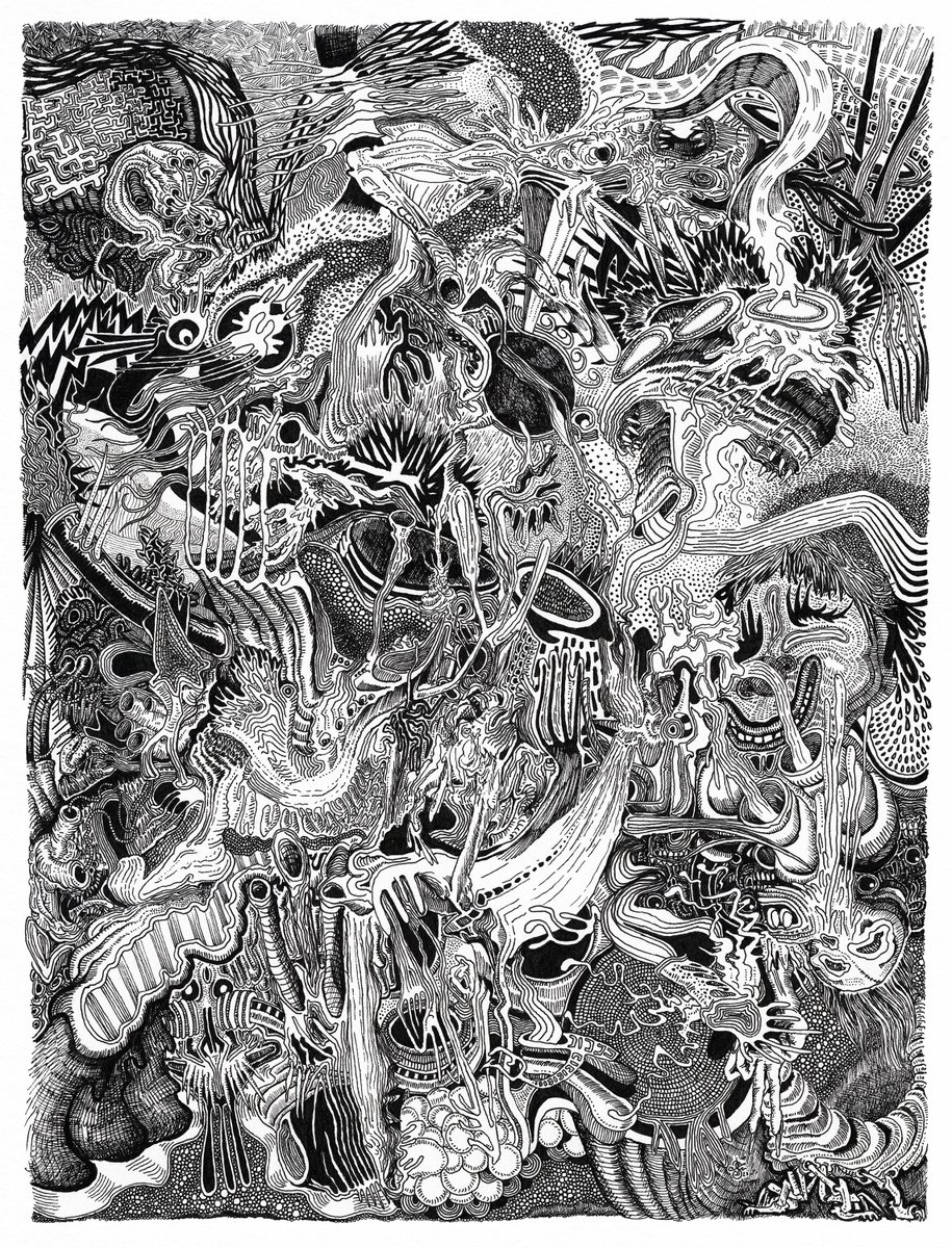 𝐶𝑎𝑢𝑠𝑎𝑙 𝐶ℎ𝑎𝑖𝑛𝑠 🌀✴️

A freehand drawing on paper with fineliners, no Ctrl+Z, straight drawing frenzy on paper, a pretty long process. 

A 1/1 still available, both in the tradition of Horror Vacui &amp; undergraphic art scene. More infos below🔻