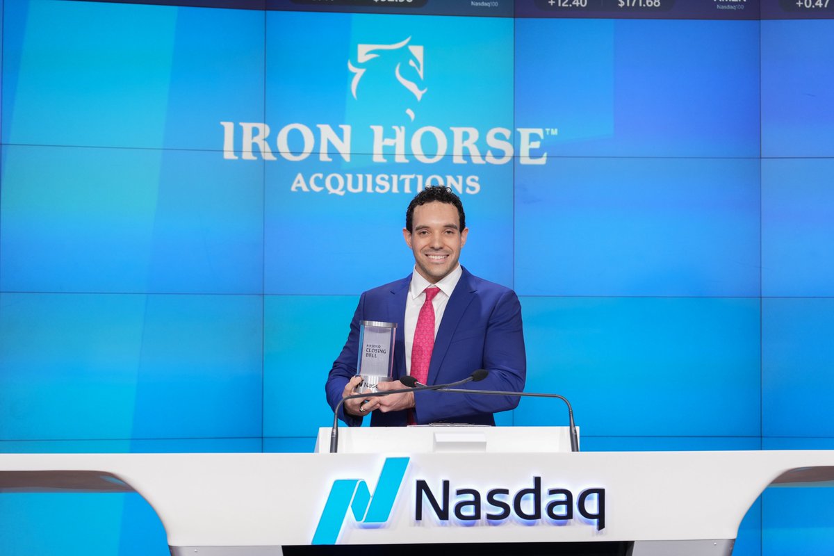 NasdaqExchange's tweet photo. We are closing out the week with @Ironhorseacq! 🛎️🎉

Celebrating its listing on @NasdaqExchange at the Closing Bell, Iron Horse Acquisitions Corp. is an acquisitions company focusing primarily on the media & entertainment sector. Congratulations and thank you for joining us today! #NasdaqListed