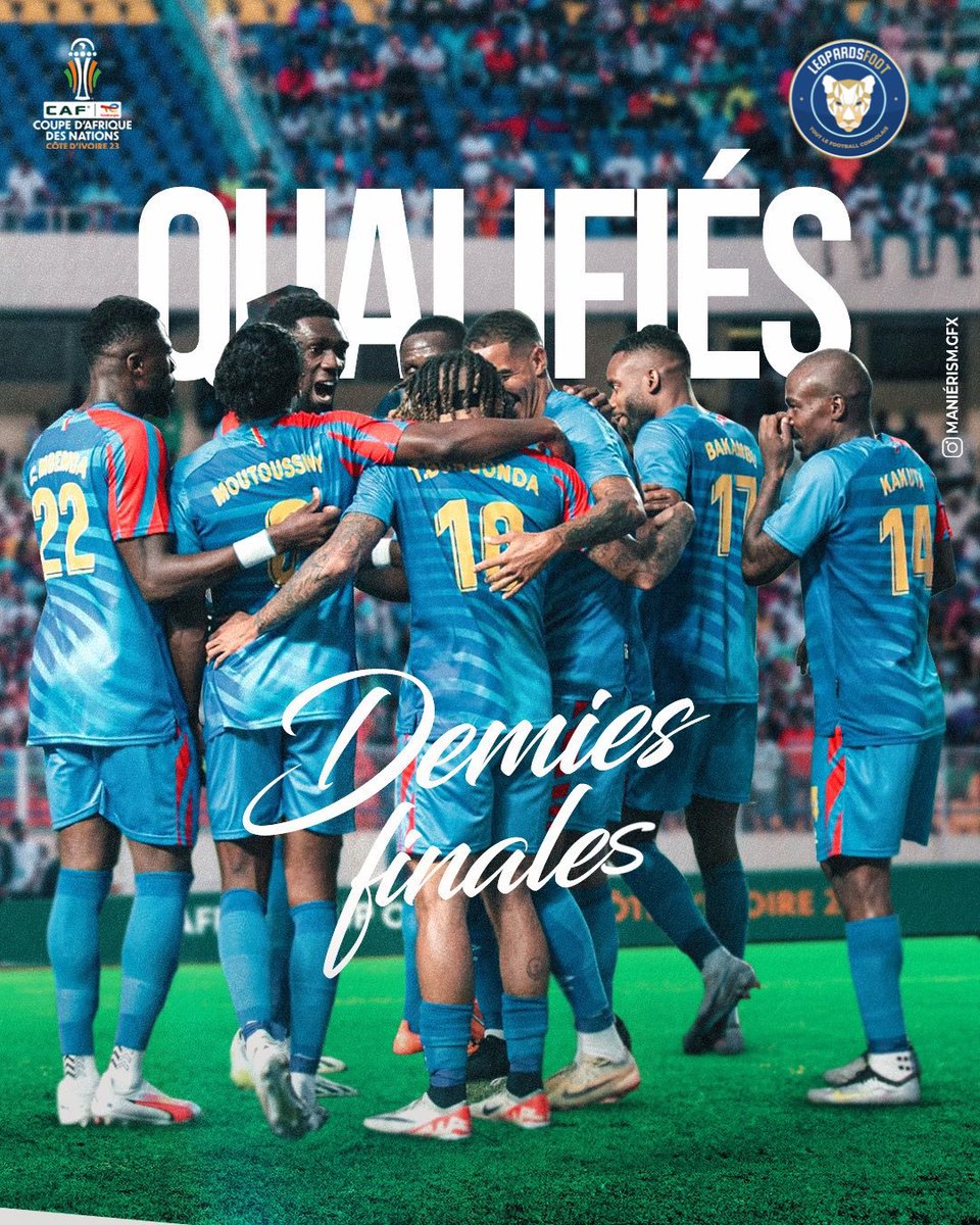 Incroyable performance des léopards de la RDC, qualifiés en demi-finale de la CAN !

Bravo 👏🏾