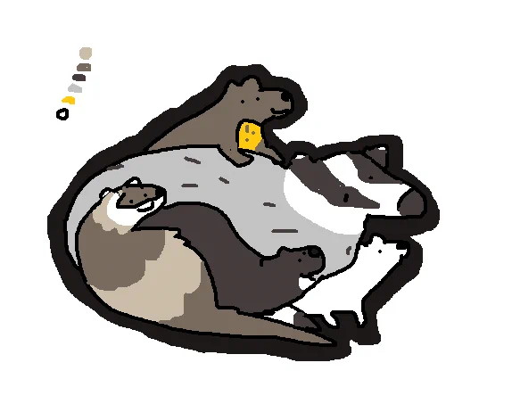 dumb little pin idea i doodled in ms paint but now i think the silly little style is too cute  anyways, lil mustelid pin? i cant fit all the mustelids in tho 