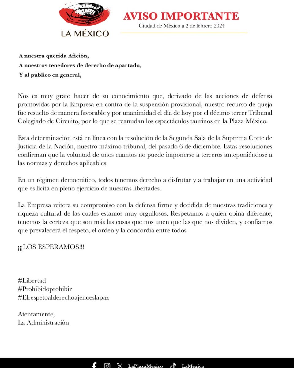 Sí habrá toros este fin de semana en <a href="/LaPlazaMexico/">La Plaza Mexico</a> 
Olé, Olé y OLÉ!!!