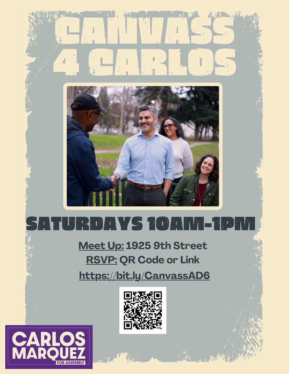 Sign-up today and join us for a door knocking shift to help GOTV voters! Ballots drop next week so now is the perfect time to #Canvass4Carlos 

bit.ly/CanvassAD6