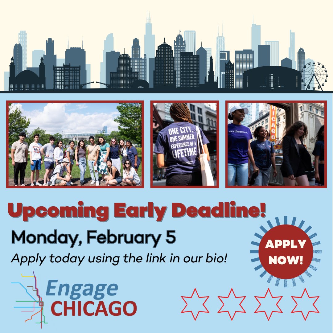 EngageChicago's tweet photo. THIS Monday is the early Engage Chicago application deadline! Apply now to secure your spot in EC24 and get excited about this immersive summer program! ⏰🌇

Application link in bio or https://t.co/wpYOFBrayY https://t.co/YfcZHLaCc9