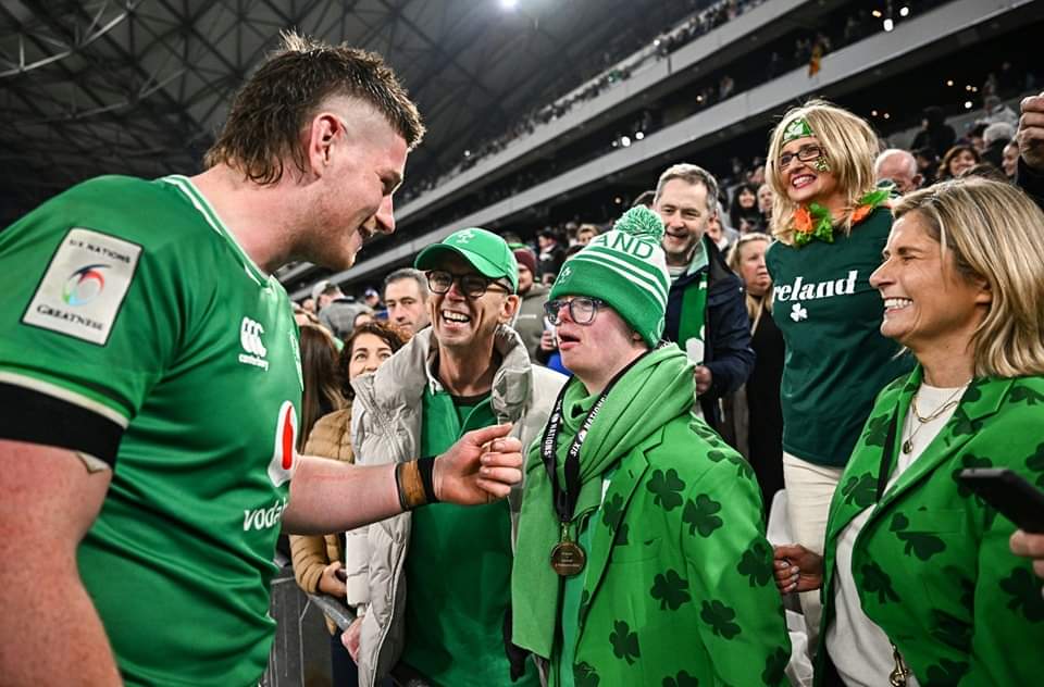 SPORTS PHOTO OF THE DAY: Joe McCarthy of Ireland gives his man of the match award to his brother Andrew after his side's victory over France in the Guinness Six Nations Championship at the Stade Velodrome in Marseille. Photo: Harry Murphy/Sportsfile