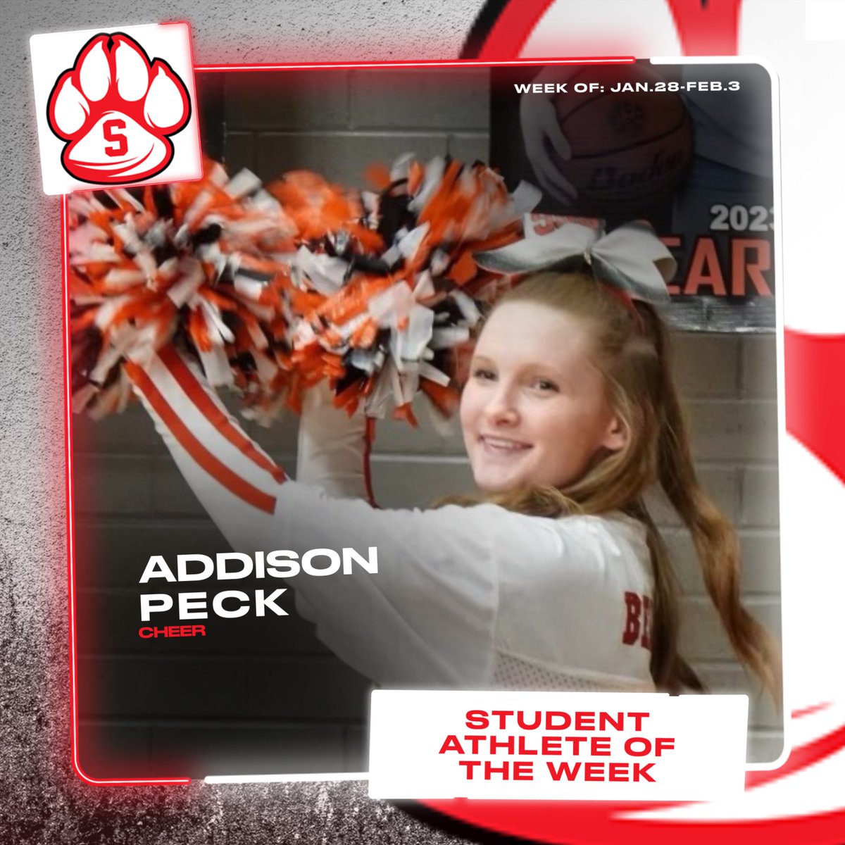 Congrats to our STUDENT ATHLETE OF THE WEEK for the week of January 28- February 3! Way to represent SHS! #BearcatPride