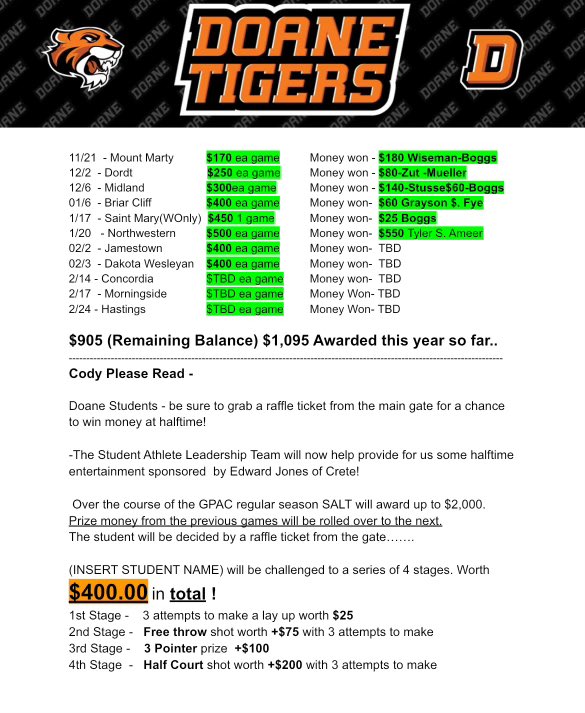 DoaneAmbush's tweet photo. Show up and show out to @DoaneWBB and @DoaneTigersMBK tonight for a chance to win $400!
Women 5:00 and men to follow🏀 https://t.co/bJKT83EOEg