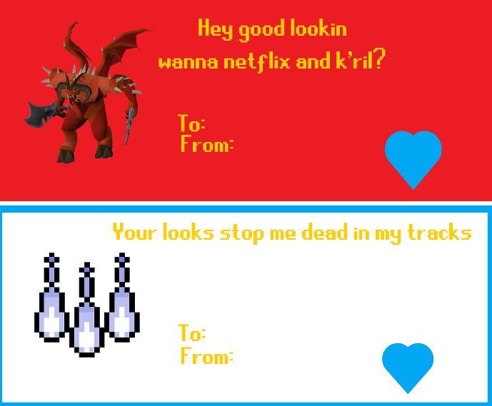 ID3APrinting's tweet photo. Valentines Day is right around the corner and no better way to celebrate than with #runescape Valentine cards.   Enjoy these couple #osrs cards that are sure to melt hearts. https://t.co/GXu1DSdOke