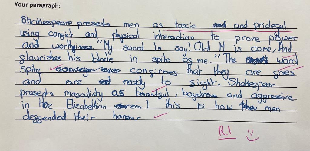 EWSacademy_'s tweet photo. Yr 7 Paragraphs from English today; so many students wanted to share their work as they were so proud of their writing about Romeo & Juliet #TeamEnglish #TeamEWS #TheEWSWay https://t.co/CuuO5cLQ19