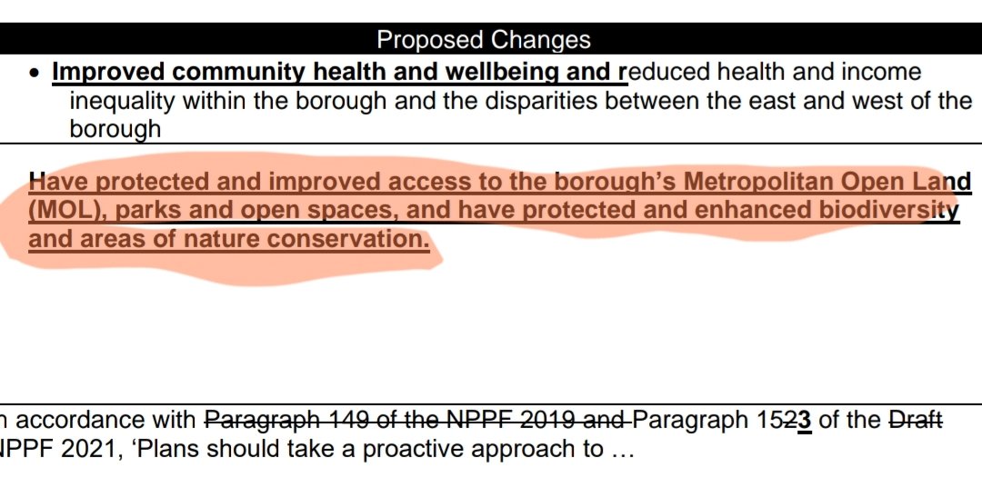 Of interest to @SaveWimbldnPark the a modification (MM10) to the local plan reads: 'Have protected and improved access to the borough’s Metropolitan Open Land (MOL), parks and open spaces, and have protected and enhanced biodiversity and areas of nature conservation' 😳