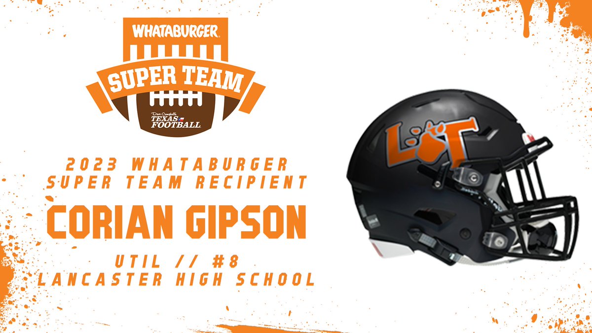 Congrats to Lancaster UTIL Corian Gipson on being named to the 2023 @Whataburger Super Team!

🍔: texasfootball.com/whataburger-su…

@CorianGipson | @TheCoachPaul7 | @LancasterFBwebo | @WEBO_Tigers | @LancasterISD | @dctf | #WhataSuperTeam #Whataburger #txhsfb