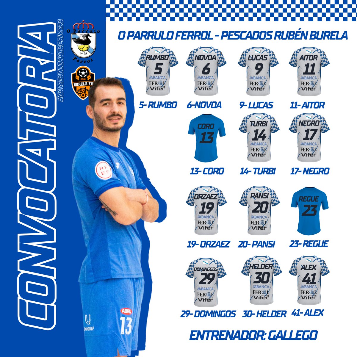 📋 ¡Estos son los convocados para el derbi gallego de este sábado, a las 19:00 horas, en A Malata!

💪 ¡Vamos con todo ante un rival directo para ir #NavegandoHaciaPrimera!

📱 ¡En Twitter os iremos contando el minuto a minuto!