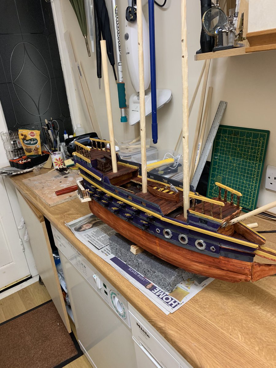 SeaGlassV2's tweet photo. 14.

D&amp;D Model Galleon

Added external trim and made a wee longboat. Began shaping masts. Not a lot of progress as I’m busy making parts for the rigging which are a bit small l, need painting and numerous 🤮

#model #modelboat #wizzkids #WarhammerArt #WarhammerCommunity #galleon https://t.co/Nn0Vr7K95D