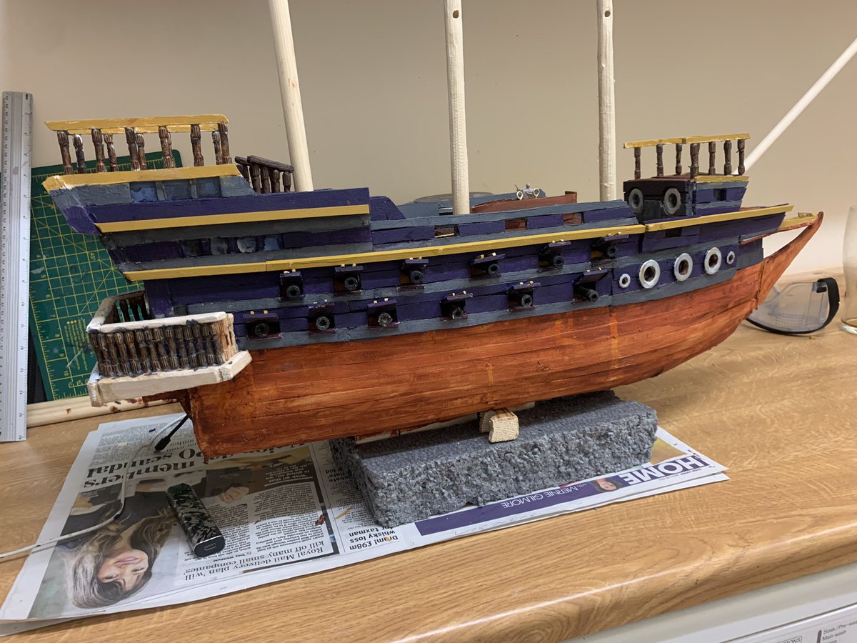 SeaGlassV2's tweet photo. 14.

D&amp;D Model Galleon

Added external trim and made a wee longboat. Began shaping masts. Not a lot of progress as I’m busy making parts for the rigging which are a bit small l, need painting and numerous 🤮

#model #modelboat #wizzkids #WarhammerArt #WarhammerCommunity #galleon https://t.co/Nn0Vr7K95D