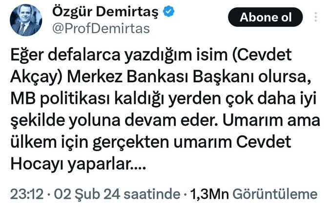 Hiç bir öngörüsü tutmayan Prof. Demirtaş.
Yine yanıldı...