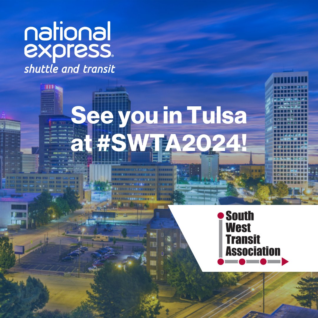 NatExTransit's tweet photo. Hey @SWTANation! We’re headed to the 2024 South West Transit Association Conference &amp; Expo 2/4 - 2/7 and excited to welcome you at Monday's breakfast sponsored by National Express Transit. Let's catch up in Tulsa!  https://t.co/C8MwWBDsvz #SWTA2024 https://t.co/uE1cTVKcz5