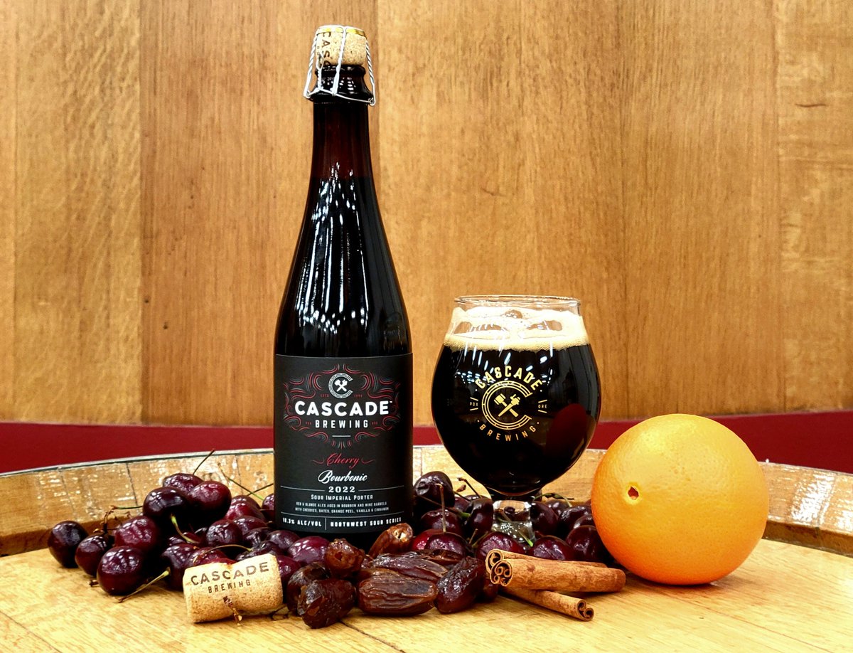 Cherry Bourbonic 2022. This variation on our Bourbonic Plague blend, Cherry Bourbonic consists of sour imperial porters, red &amp; blonde ales aged in bourbon &amp; wine barrels for up to two years with Montmorency and Bing cherries, dates, vanilla beans, orange peel, &amp; cinnamon.