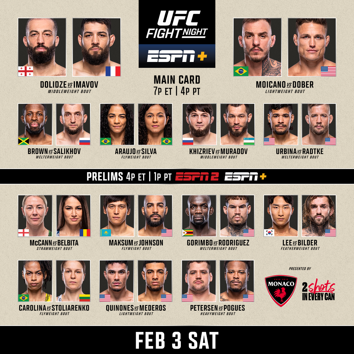 The Octagon is back in action tonight 💥 Here's your full #UFCVegas85 line up 👊 [ B2YB @DrinkMonaco ]
