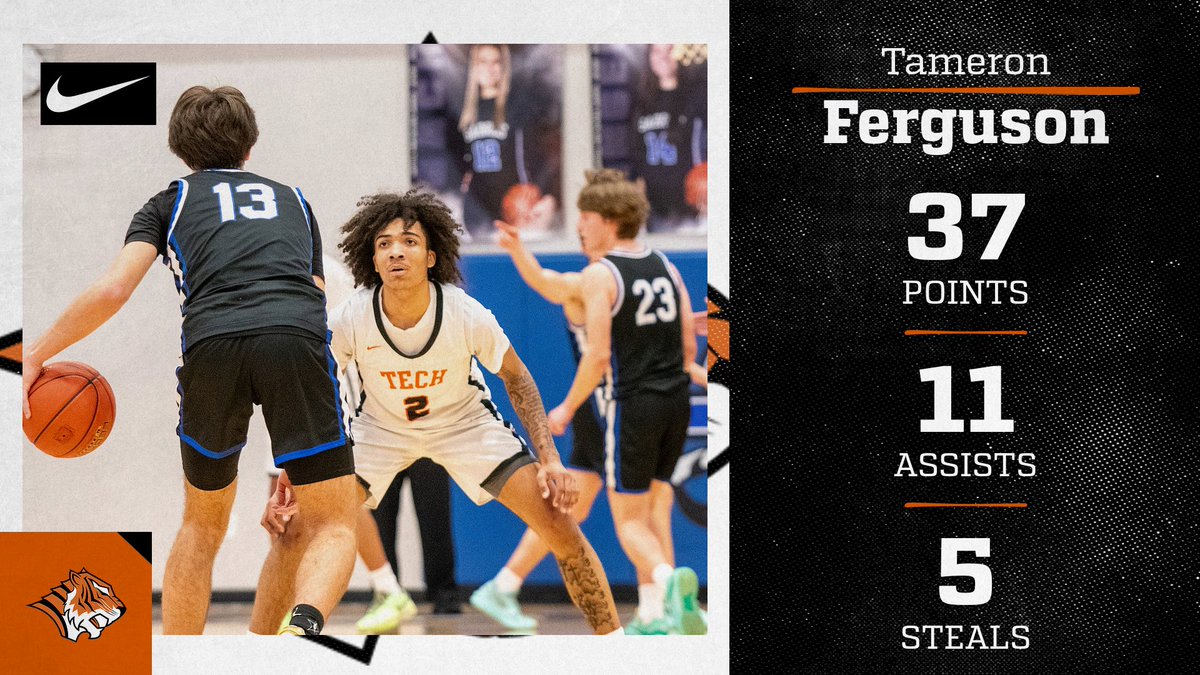 TechTigerBB's tweet photo. Tiger Nation: 6'2" Mr. Basketball Candidate @Tameronferguson goes off last night !!  The Senior D1 interest is starting to heat up.

#NobodyButUs | #TigerPride https://t.co/odXDKdCYjj