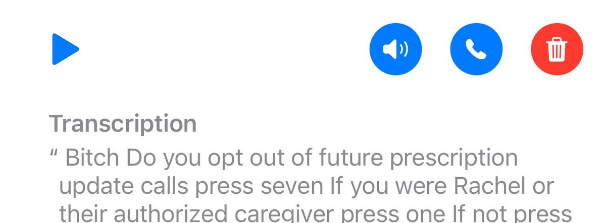 RachelWitt19's tweet photo. Walgreens left a voicemail and my iPhone decided this is what they said https://t.co/DdnIQxoKdt