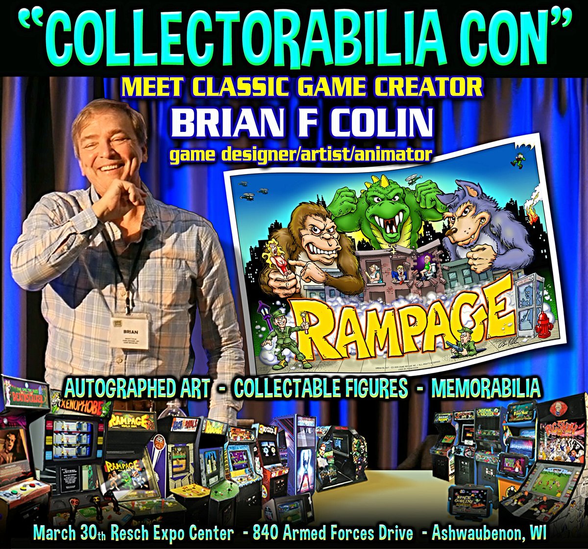 ... Lots of fun stuff at this event;last time I came home with more than I brought. 🙄😁
#rampage #videogame #arcade #retro #designers #greenbay