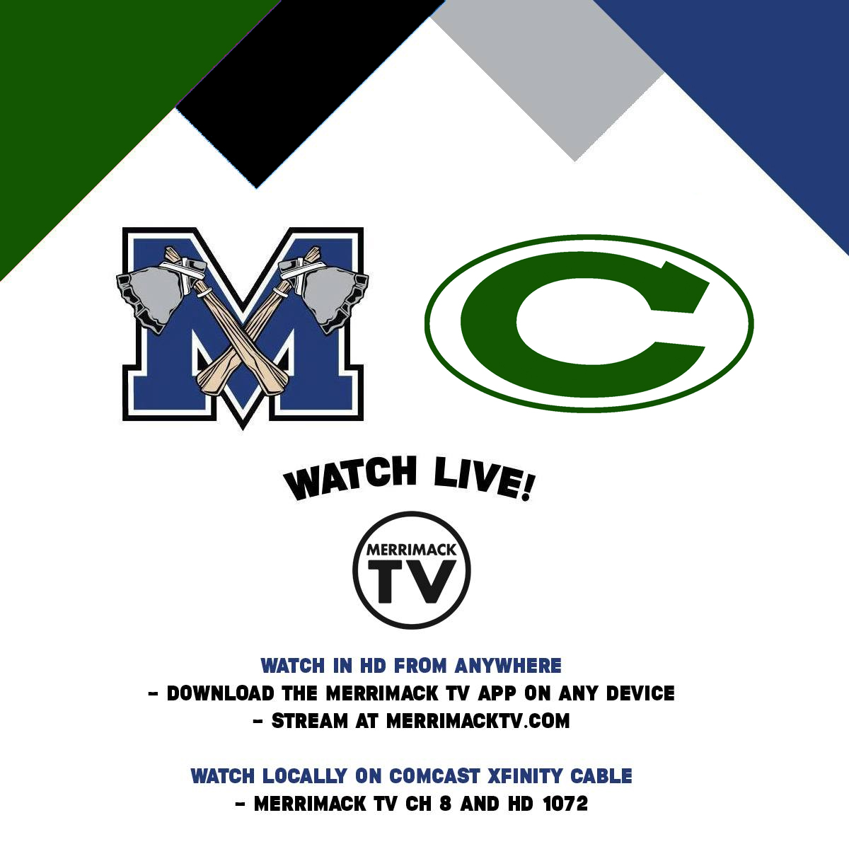 🏀Watch <a href="/NHIAA_LOA/">NHIAA</a> Boys D1 Varsity Basketball LIVE tonight on <a href="/MerrimackTV/">Merrimack TV</a>  at 6:30pm 

Manchester Central vs. Merrimack 

- Merrimack TV App (Streaming and Mobile)
- Merrimacktv.com
- XFINITY CH 8 &amp; HD 1072 locally

<a href="/TomahawksMHS/">MHS Athletics</a> 
<a href="/chslittlegreen/">Manchester Central</a>