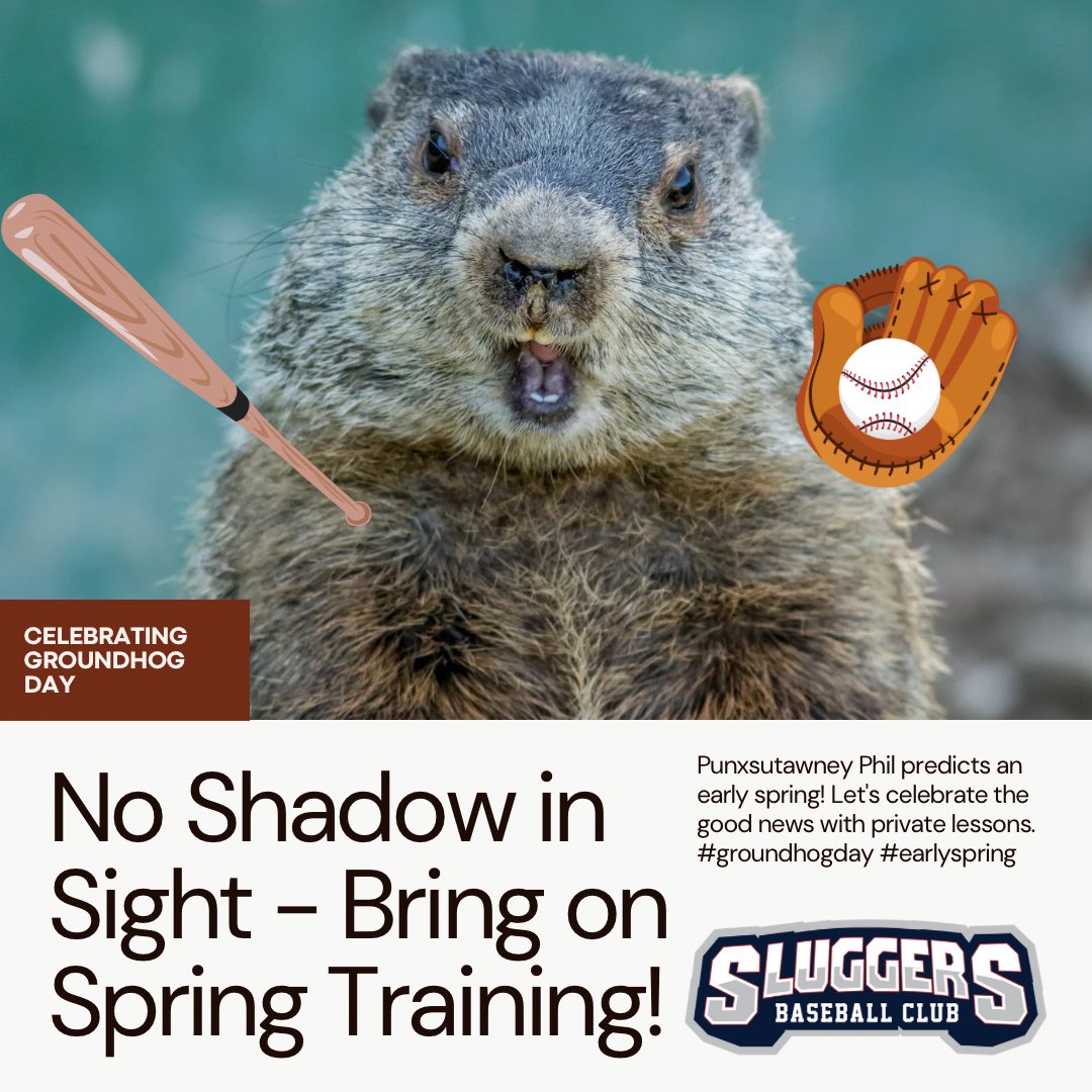 goldymama's tweet photo. Happy Groundhog Day! 🐿️🌱 Whether or not Punxsutawney Phil sees his shadows(He did!), AZ SLUGGERS is ready to tackle another amazing season of baseball/softball! Book now for your private lessons at https://t.co/YBSyDnqsX0 #GroundhogDay #AZSLUGGERS #Springishereinaz https://t.co/4Co2OQWIdk