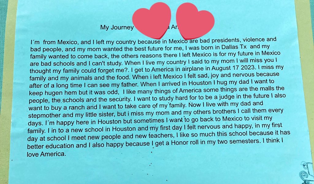 Writing is challenging when you are newly learning a language, but our NAC students worked so hard to write and present their stories of coming to America! #RTP @Cassicrouch592 @MsArgueta_NAC @TieKatrina @truittcfisd @cfisdnac @CFISDELs