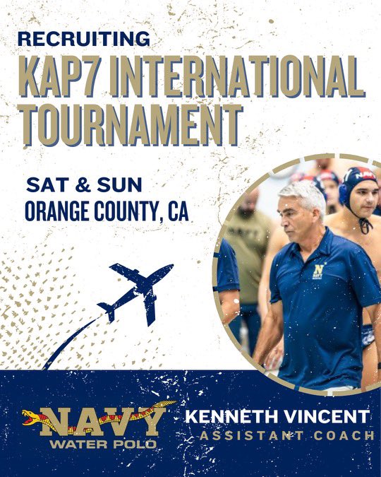 THIS WEEKEND find Coach Ken at the @kap7international tournament in sunny Orange County, CA. #gonavywp🇺🇸@KAP7WaterPolo @NCAA_Water_Polo @AccessPolo @total_waterpolo