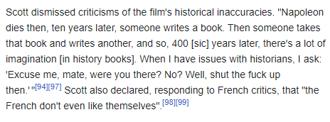 Can't wait to present this Ridley Scott quote to students in my Historical Methods class: