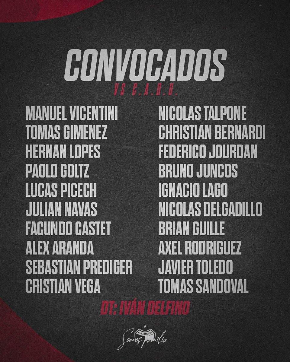 ❤️🖤  Convocados del plantel profesional sabalero para enfrentar a CADU.

🏟️ Brigadier Estanislao Lopez.

🕘 21:10 hs. 

💪🏻 Dejen la vida en la cancha, yo la dejo en la tribuna.

#SomosFamilia
#DaleColón