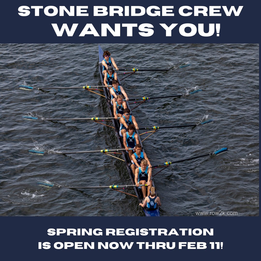 Wanna get fit?  SIGN UP FOR CREW!!

Spring Crew Registration is open NOW through Feb 11th.  Tryouts start the week of Feb 19th.  Let's go Crew Dogs!!

form.jotform.com/240068122298152

<a href="/SBHS_Athletics/">SBHS Athletics</a> 
<a href="/StoneBrBoosters/">SBHS Boosters</a> 
<a href="/Bulldog_Tribune/">Bulldog Tribune</a> 
<a href="/sommer_schooled/">Kaitlin Sommer</a>
<a href="/sbhsrowing/">Stone Bridge Rowing</a> (legacy acct)