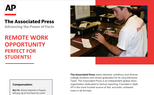 Attention college and university students! <a href="/AP/">The Associated Press</a> has remote paid positions available for Vote Entry Operators, working with AP to gather and report voting results from across the US throughout 2024. Apply now to qualify for Super Tuesday primaries in March. nenpa.com/students-apply…