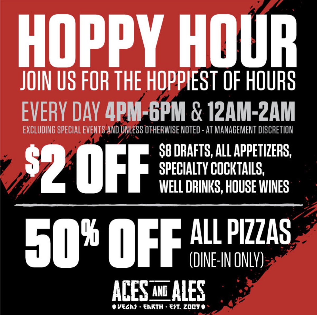 🍺🍕Start the #weekend off right!! 

Join us EVERYDAY for Hoppy Hour! 🤘

✅ 4pm to 6pm
✅ 12am to 2am

#hoppyhour #happyhour #happyhourlasvegas #happyhourvegas #lasvegashappyhour #vegashappyhour #acesandales #acesandalestenaya #acesandalesnellis #lasvegas #lasvegascraftbeer