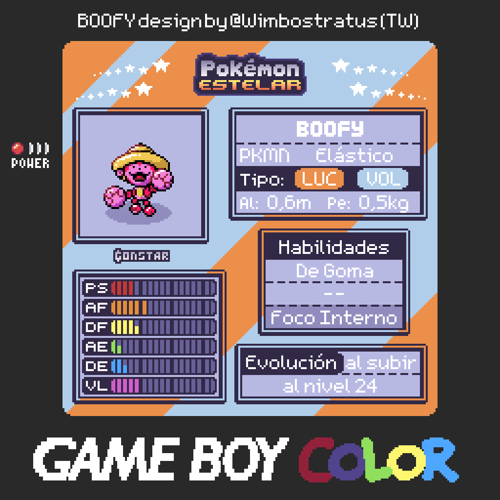 Gonstar_'s tweet photo. Boofy, el Pokémon Elástico de tipo Lucha/Volador.

Le encanta jugar con los niños y hacerlos reír. Aprovecha si cuerpo elástico para golpear a los oponentes desde lejos.

Su habilidad "De Goma" lo hace inmune a los movs. de tipo eléctrico y a retroceder.

Diseño de @Wimbostratus https://t.co/u7xXTFcex1