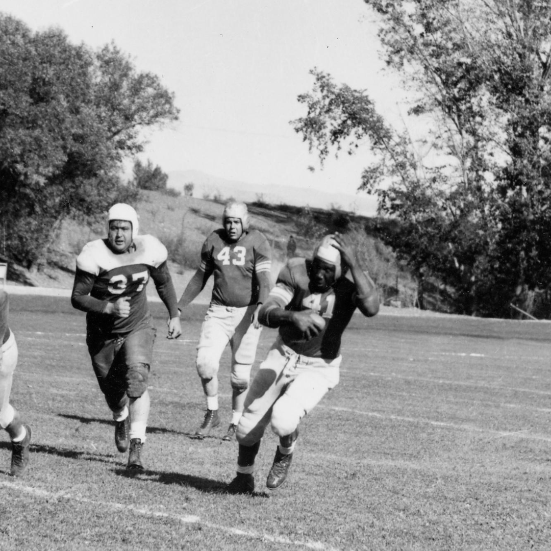unevadareno's tweet photo. Marion Motley, a star fullback for @NevadaFootball from 1940 to 1942, broke the National Football League's color barrier when, in September 1946, he and teammate Bill Willis became the first two African Americans to play professional football when they played their first game for the Cleveland Browns. In recognition for his career achievements and groundbreaking contributions to the sport, Motley was inducted into the Pro Football Hall of Fame in 1968, and the Nevada Athletics Hall of Fame in 1973. For more about 150 years of history at the @unevadareno, visit https://t.co/Cxla4PkQfx
#WolfPack150 #BlackHistoryMonth 

Photos courtesy of @unrSpC.
