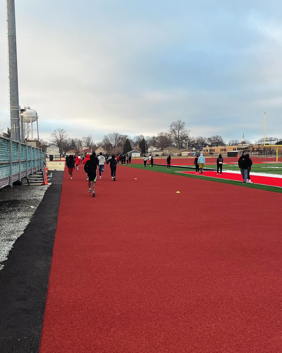 TFSouthTF's tweet photo. No lanes yet, but first day of practice on the brand new Rich Dust track this afternoon. #RedWolfPride https://t.co/AHK9kfcESY