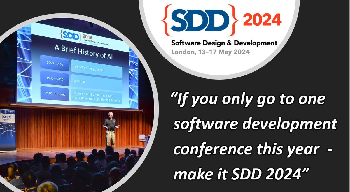 If you only attend one developer conference this year, why not make it SDD 2024?

It takes place in London on 13-17 May, and there are 100+ sessions &amp; workshops to choose from, presented by world-class speakers - register by 1st March, and save up to £300

sddconf.com