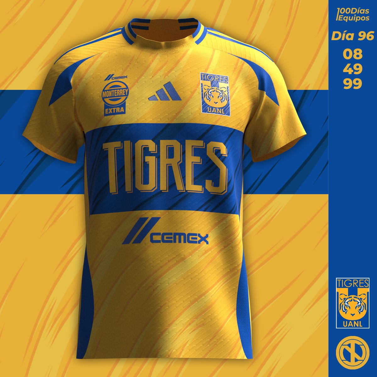 designedbyONI's tweet photo. Tigers UANL | Home Kit
It features the club’s traditional blue hoop, which also contains the club’s name; the kit also features a tonal tiger stripes print.

#100Días100Equipos #Día96 https://t.co/0PJlmmbLbp