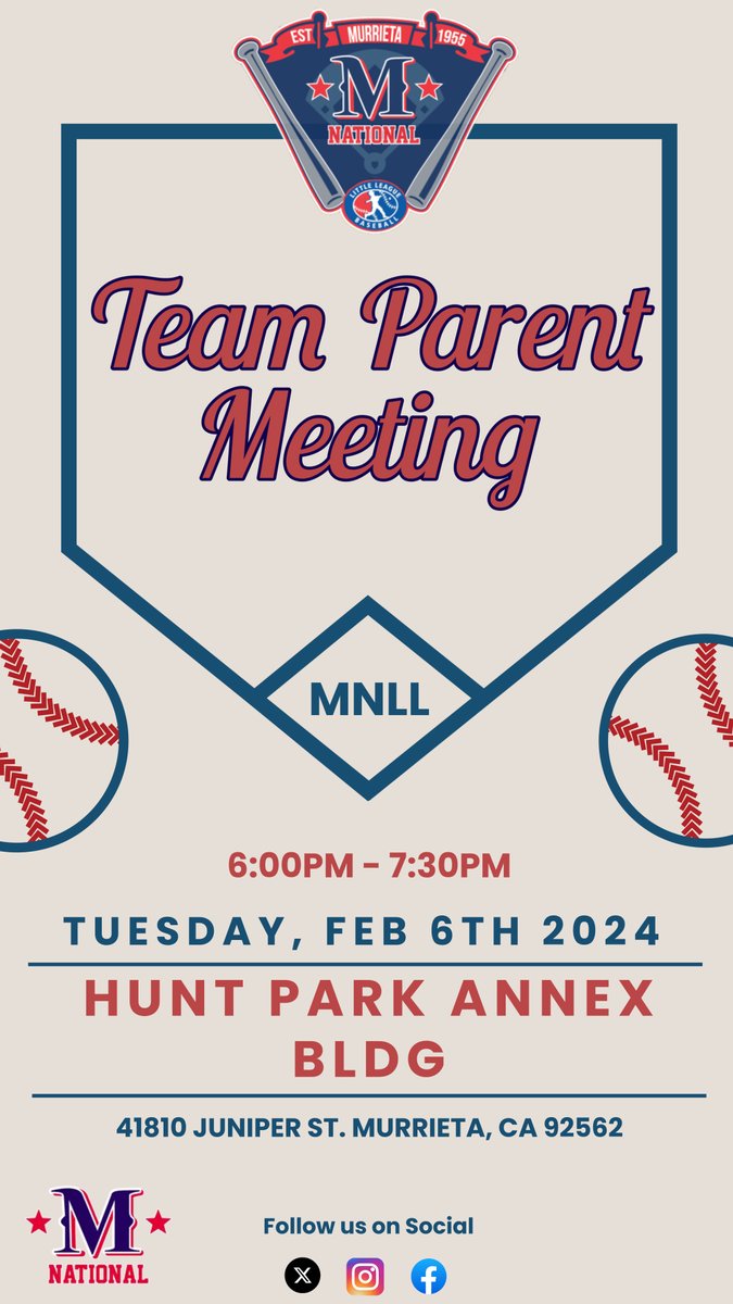 Important upcoming events, save the dates!⚾
Let your Team Manager know if you are interested in volunteering for any of these important roles.