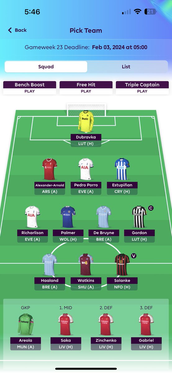 PoolOsrs's tweet image. #fpl 1 Transfer made Garnacho —&amp;gt; Gordon (C)
Rank 143K OR
triple Arsenal on the bench is incredibly scary but we ride.