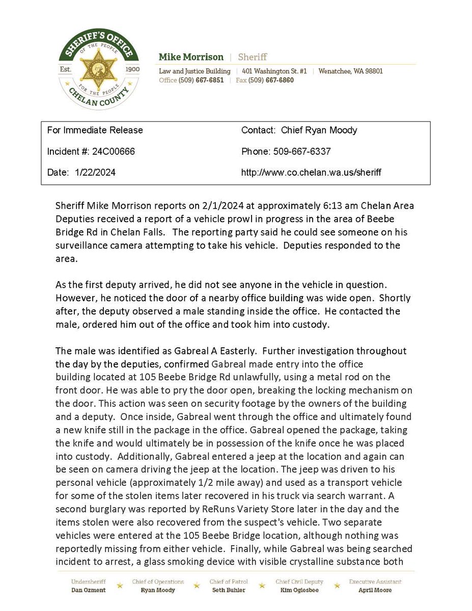 chelansheriff's tweet image. **Chelan County Sheriff&apos;s Office Media Release**