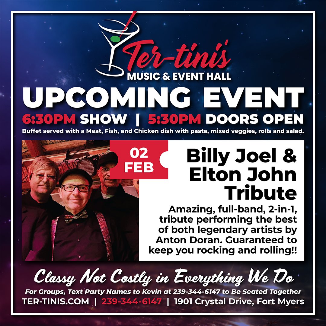 Don't miss your Last Chance to grab tickets for the ultimate musical show: the #BillyJoel &amp; #EltonJohn #Tribute! Secure your spot now for an unforgettable evening celebrating two of the most iconic figures in music history. 
Tickets: ter-tinisevents.yapsody.com/event/index/79…
