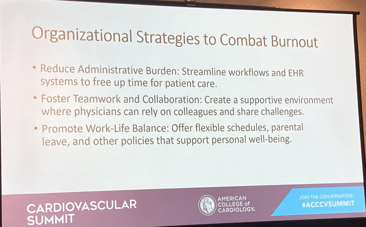 Superb interactive ⁦@ACCinTouch⁩ #ACCCVSummit session on #ClinicianWellbeing led by #ACCBOG Chair ⁦@NicoleLohrMD⁩ and Dr. Jeff Carstens. A critical topic for all CV leaders to address! ⁦@drmalissawood⁩ ⁦@himavidula⁩ ⁦@DrLaxmiMehta⁩