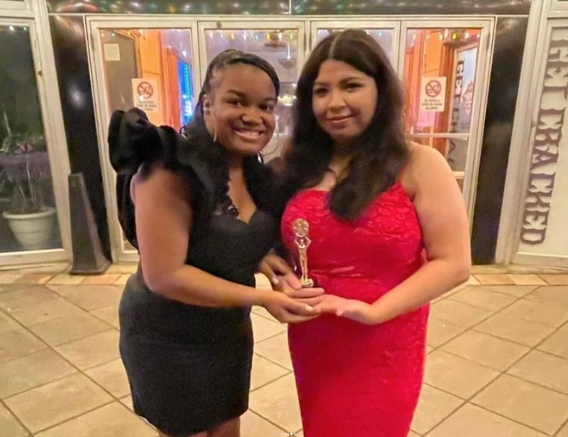 #flashbackfriday 2 ITC Media students: Aniya Gamble and Destiny Salas are recognized for winning the CNY High School Film Festival Most Outstanding Filmmaker award (The Heidelberger Award) in-person at the 2023 CNY HS Film Festival hosted by ITC