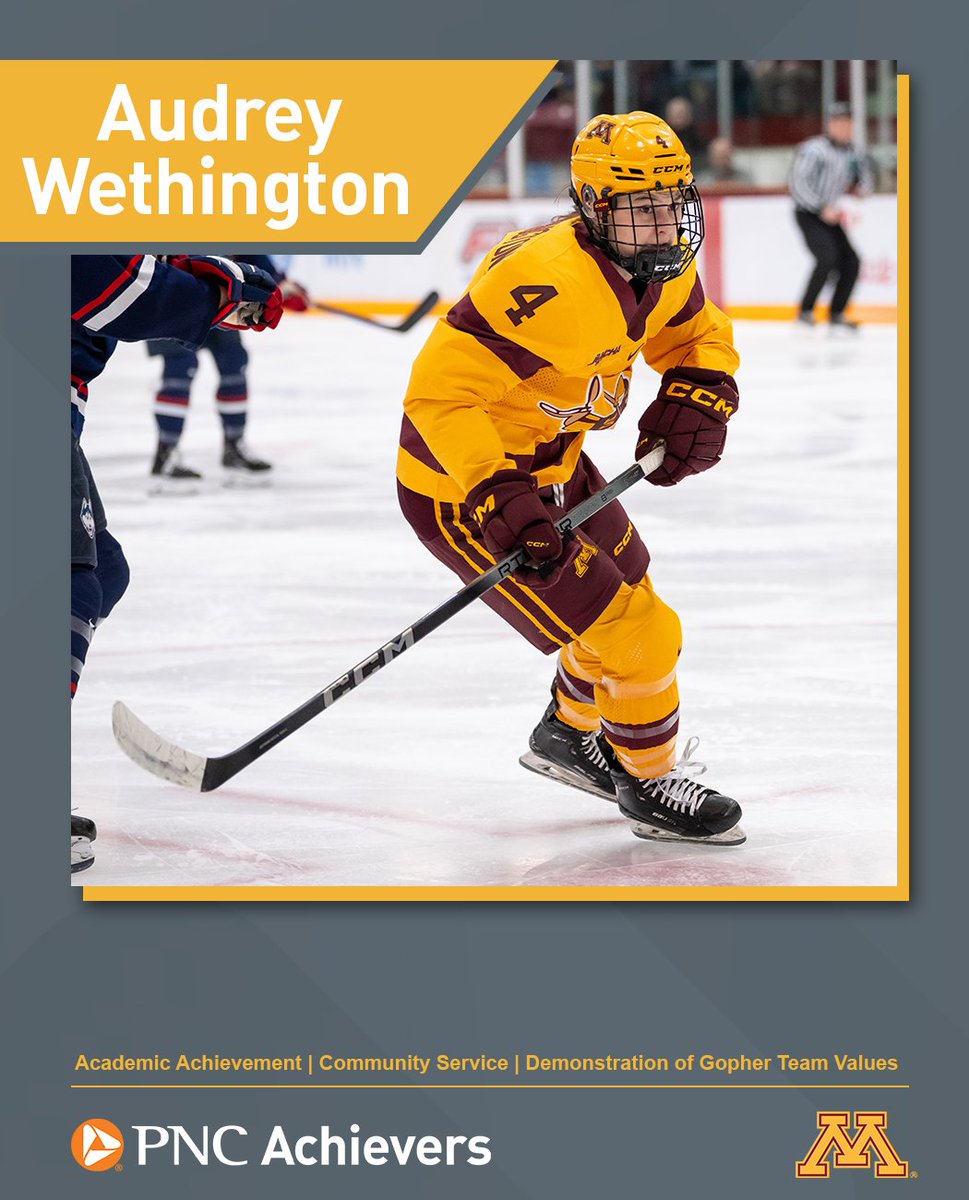 GopherWHockey's tweet photo. Stick taps to Audrey Wethington for being presented with the PNC Achievers Award for her excellence on and off the ice! 🏒📚

Thanks to @PNCBank for being a proud sponsor of @GopherSports! https://t.co/CpzAJHYpTW
