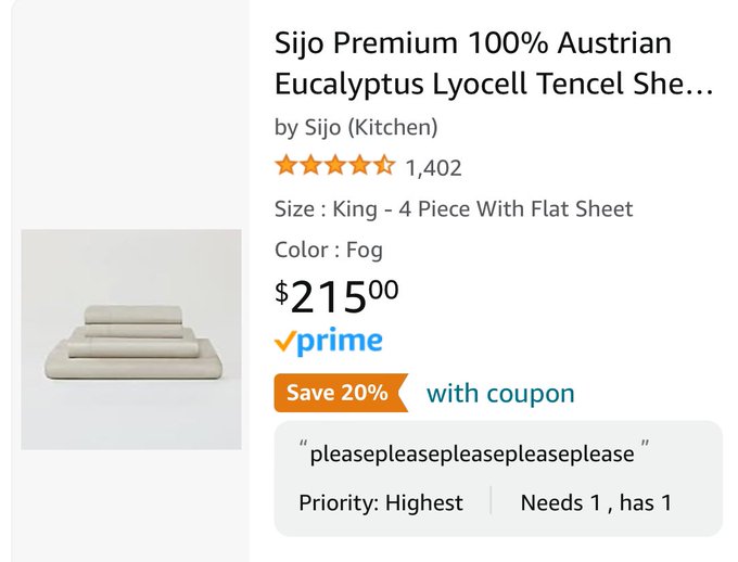 ok SOMEONE bought me $200 bedsheets and didn&rsquo;t include a gift note so THANK YOU KIND STRANGER I&rsquo;m gonna