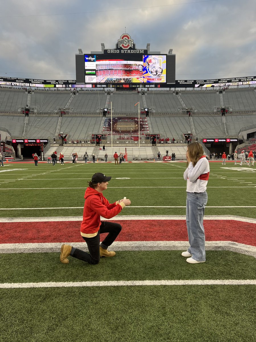 CElsassSmith's tweet photo. @OhioStateAlumni I can’t DM, but my fiancée Josh and I both graduated from Ohio State in 2019. We moved to Denver after graduation and visited in November 2023 for the MSU game. As a huge football fan, he planned the perfect proposal and asked a special question before the game ❤️ https://t.co/BTPUgEEeMN