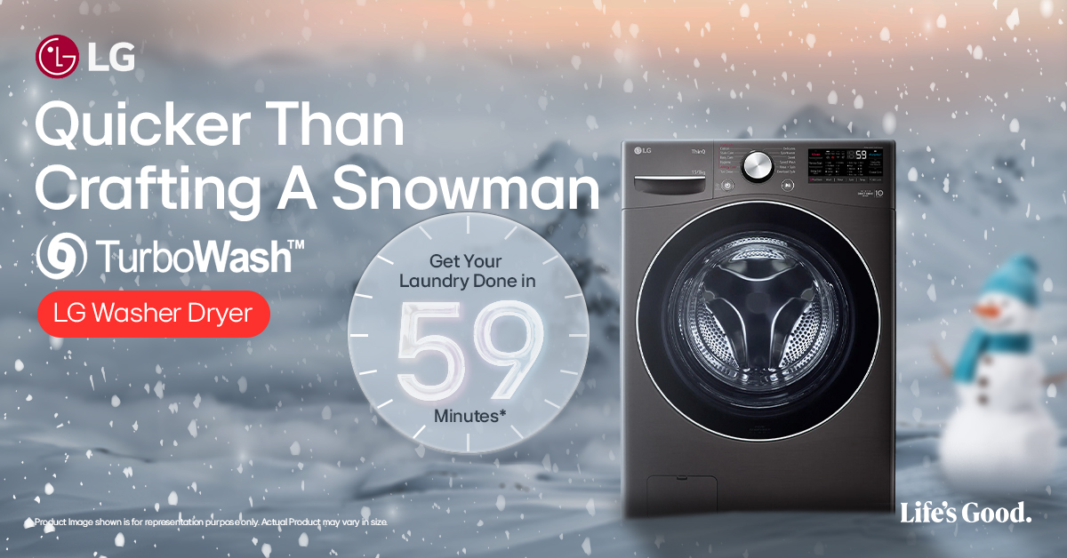 LGIndia's tweet photo. As winter brings joy, TurboWash brings the thrill of fast laundry cleaning. Complete your entire load in just 59 minutes with LG Washer Dryer.

Know more at https://t.co/eT5eQZihZo

#NewFormOfLaundry #LaundryInnovation #WasherDryer #LifesGood #LGWashTower #WashTower #LG #LGIndia https://t.co/OXeP10azcF