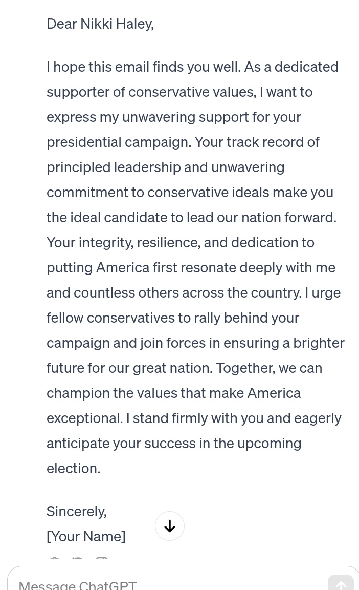 SinkFla's tweet image. I think I got one of your fan emails by mistake. I am not familiar with anyone by the name of Chad G. Peetee but he seems to be extremely devoted to you. Kudos and godspeed, Chad. Kudos and godspeed. #NikkiHaley2024 #ArtificialIntelligence #humanartificialintelligence